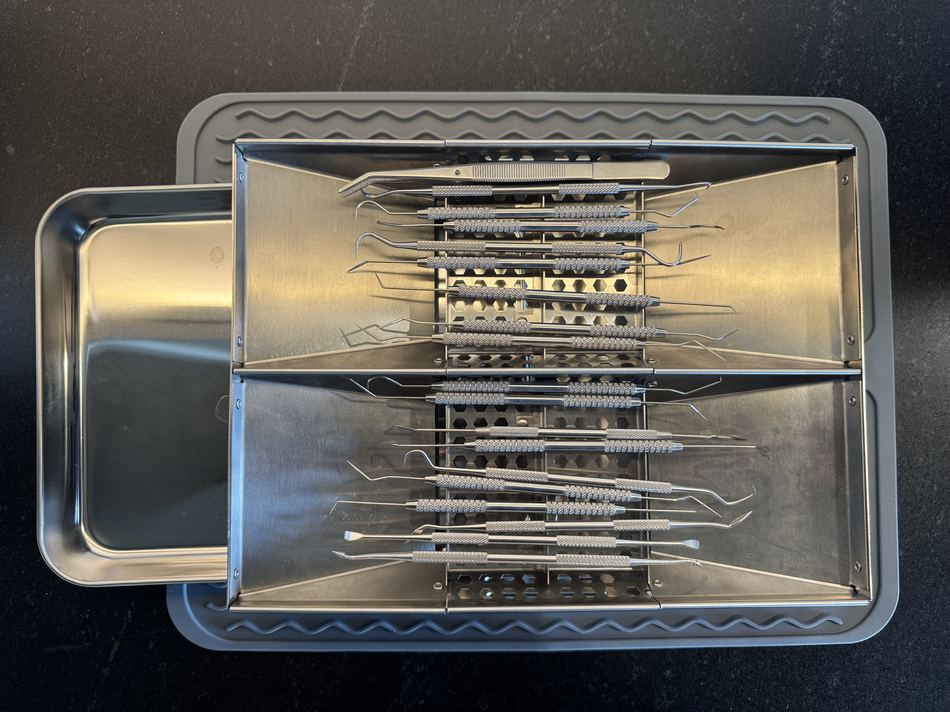 DriRak rack on its silicone mat with the enclosed water tray slid out